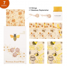 Reusable Food Wrap Beeswax Wrap Assorted Set of 7，Eco-Friendly Reusable Food Wraps，Sustainable, Zero Waste, Plastic Free Alternative for Food Storage – 3 Small, 2 Medium, 2 Large