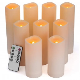 Enido Flameless Candles, Led Candles Set of 9 Battery Operated Candles (Height 5″6″7″ x Diameter 2.15″) Waterproof Outdoor Indoor Candles with 10-Key Remote and Cycling 24 Hours Timer Plastic