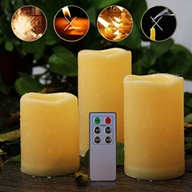 Flameless Candles, Water Resistant Candles Set of 3 (H4″5″6″ x D3″) Outdoor Indoor Candles Ivory (Battery not Included)