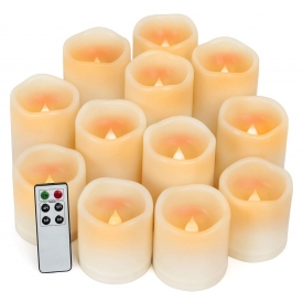 Enido Flameless Candles, Waterproof Outdoor Indoor Led Candles Set of 12(D 3″ x H 3″ 4″ 5″) Battery Candles with Remote Timer(battery not included)
