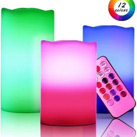 Flameless Candles Color Changing Candles Waterproof Outdoor Indoor Candles Pack of 3 Plastic (Diameter:3″ x Height 4″5″6″)