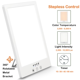 Sun Lamp LED White Warm Sun Light UV-Free 2000-10000 Lux Gradient Brightness Timer Function and Touch Control for Home Office Use